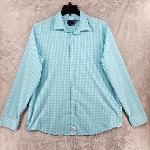 Vineyard Vines Men's Xl Slim Performance Slim Cooper Blue Check Button‎ Up Shirt - Picture 1 of 7